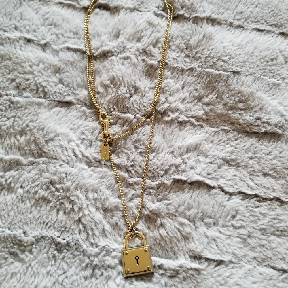 2/65$ COACH two tone long padlock necklace